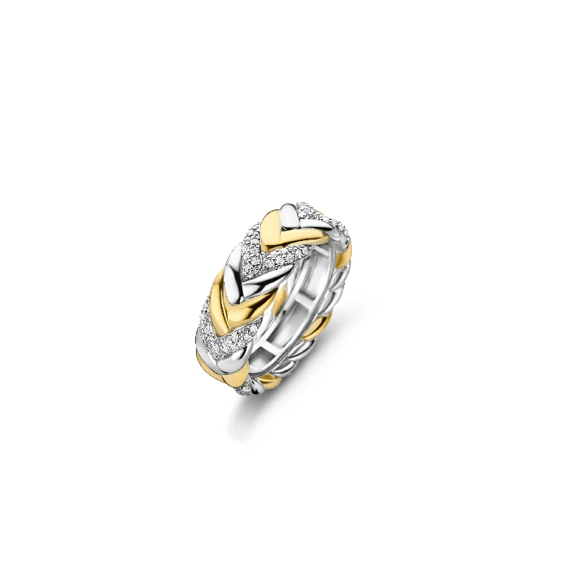 Women's rings avant-garde-Ti Sento Gold and Silver Cubic Zirconia Braided Ring