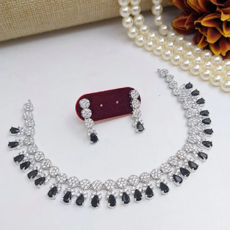 luxury necklaces for women -Aamrapali Silver Plated American Diamond Necklace Set