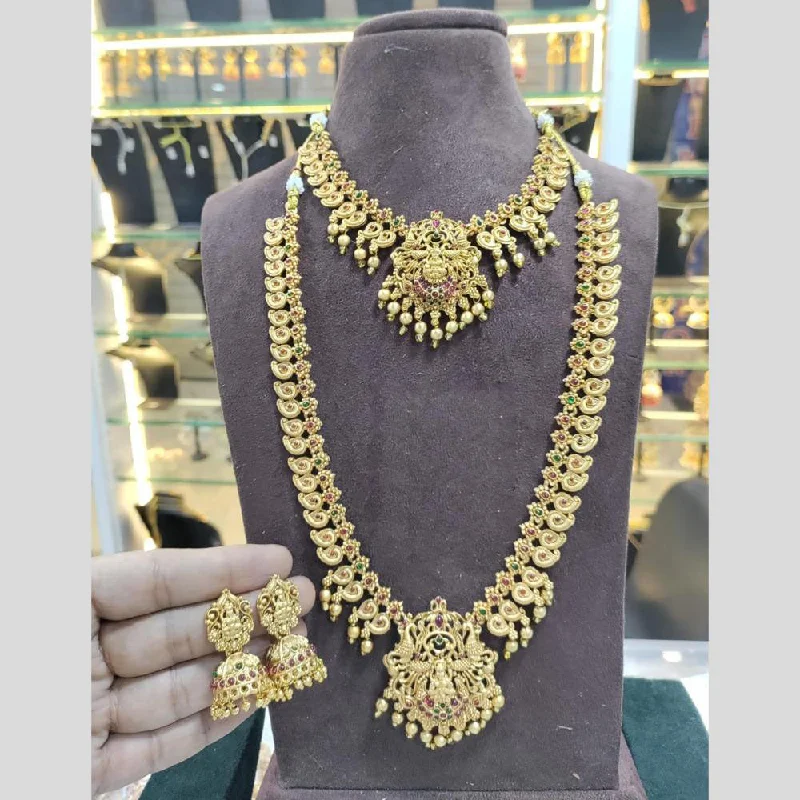 handcrafted necklaces for women -Manisha Jewellery Gold Plated Pota Stone Temple Double Necklace Set