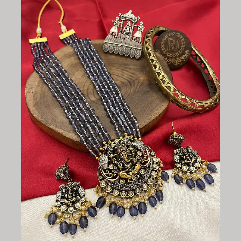 boho necklaces for women -FS Collection 2 Tone Plated Austrian Stone And Beads Temple Long Necklace Set