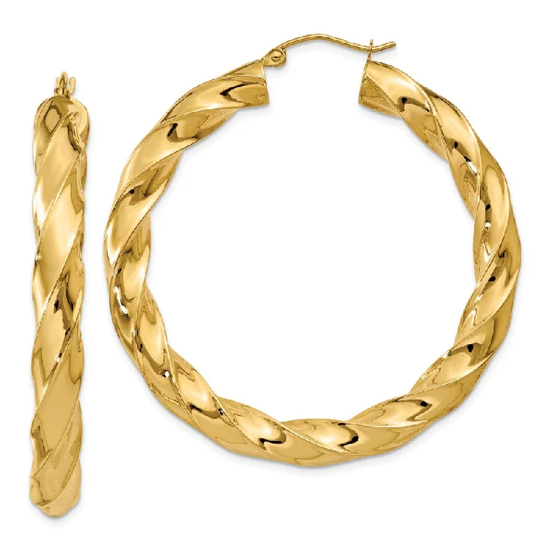 boho earrings for women -5mm x 43mm Polished 14k Yellow Gold Round Twisted Hoop Earrings