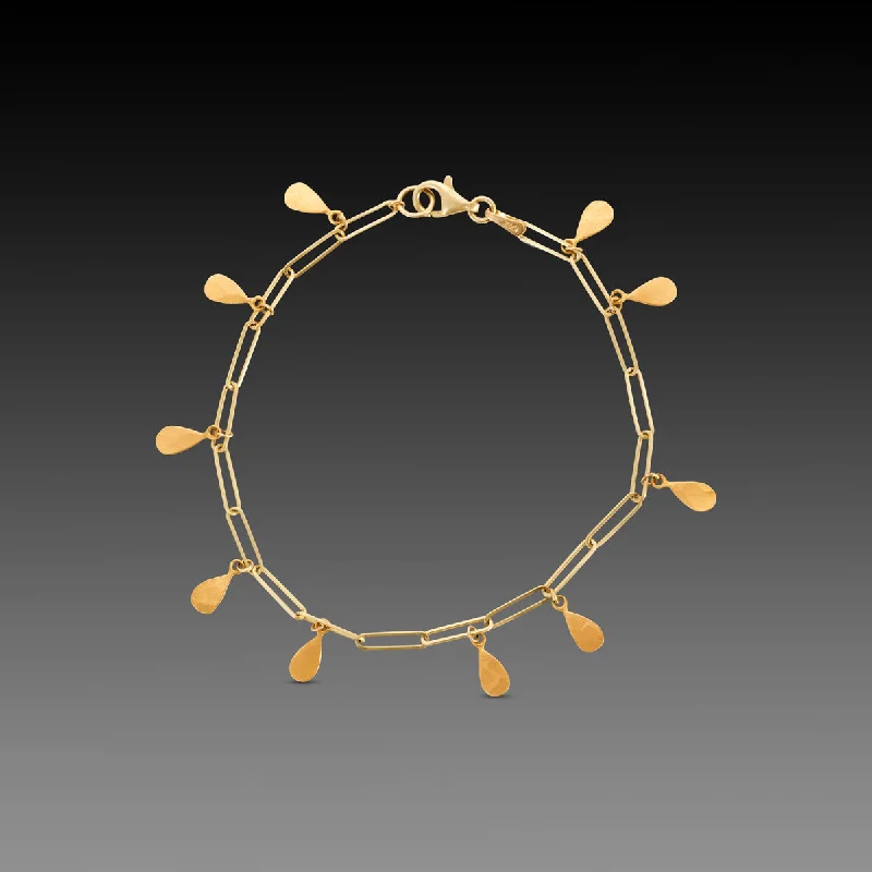 charm bangles for women -Hammered Gold Teardrops Bracelet