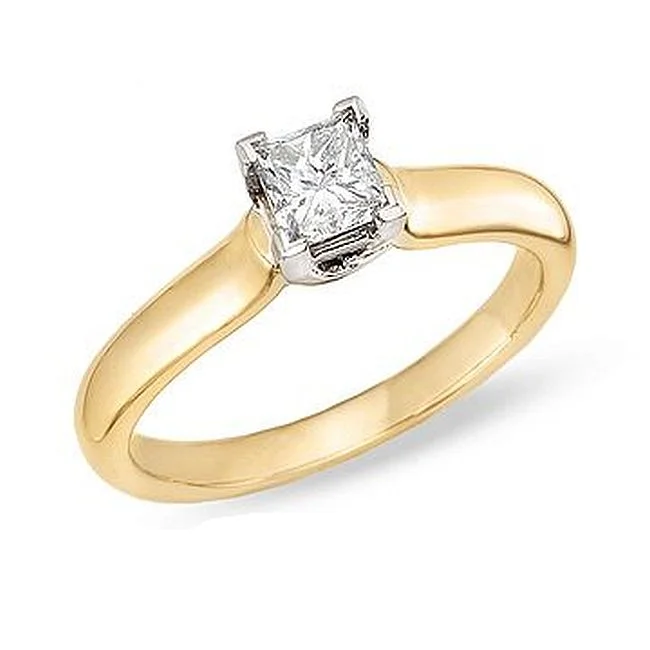 pear-shaped engagement rings for women -Signature Certificate 3/4 CTW Princess Cut Diamond Solitaire Engagement Ring in 14KT Yellow Gold