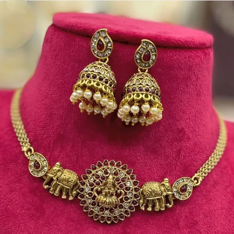 casual wear necklaces for women -Joyful Jewel Art Matte Gold Plated Pota Stone Temple Necklace Set