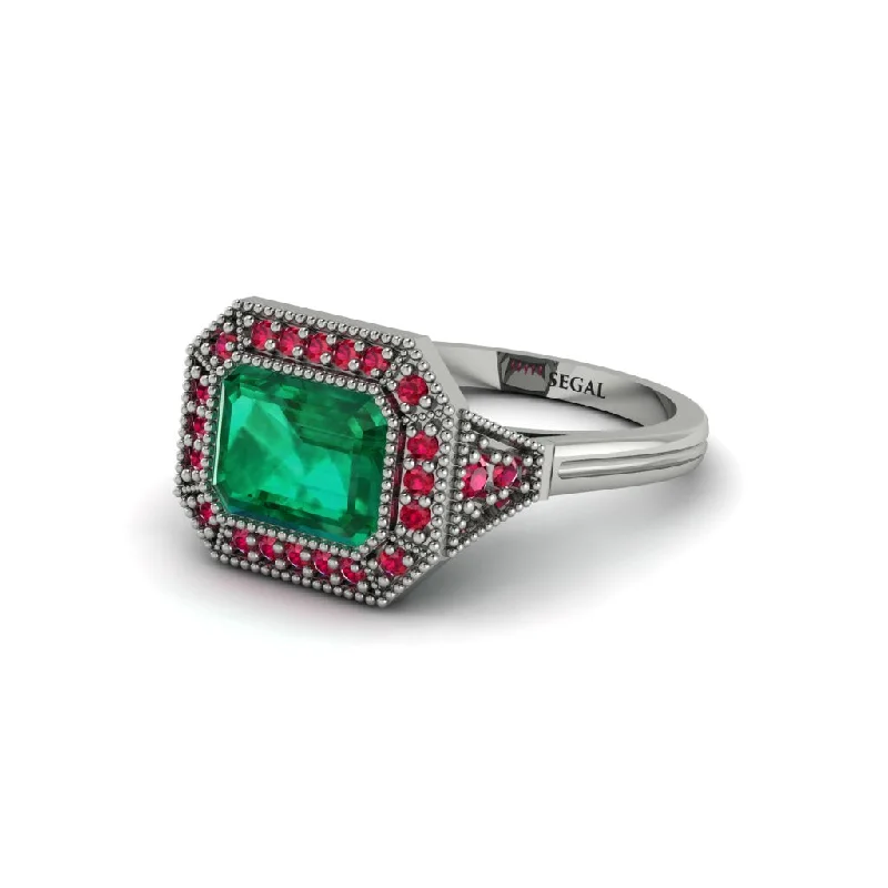 romantic engagement rings for women -Emerald Cut Emerald Milgrain Halo Engagement Ring - Juniper No. 51