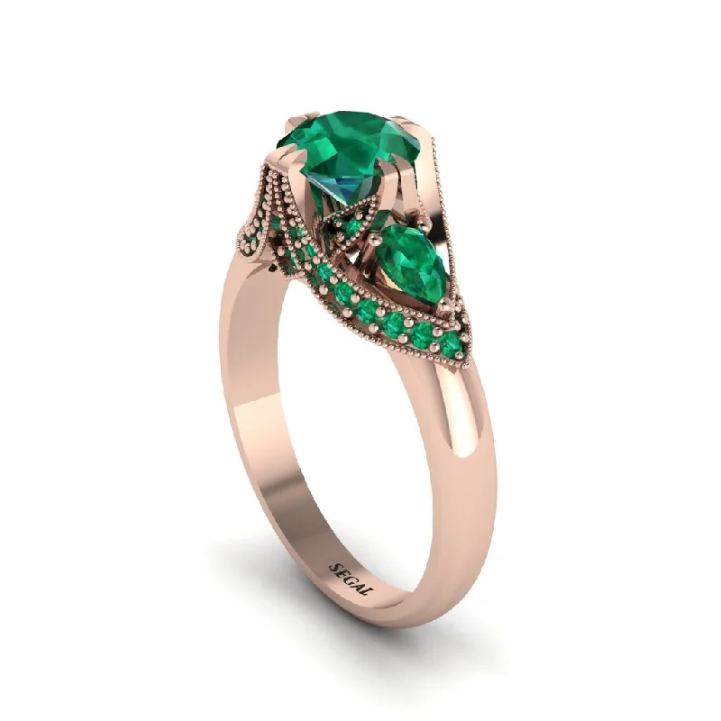 emerald engagement rings for women -Emerald Vintage Round Cut Engagement Ring - Kali No. 20