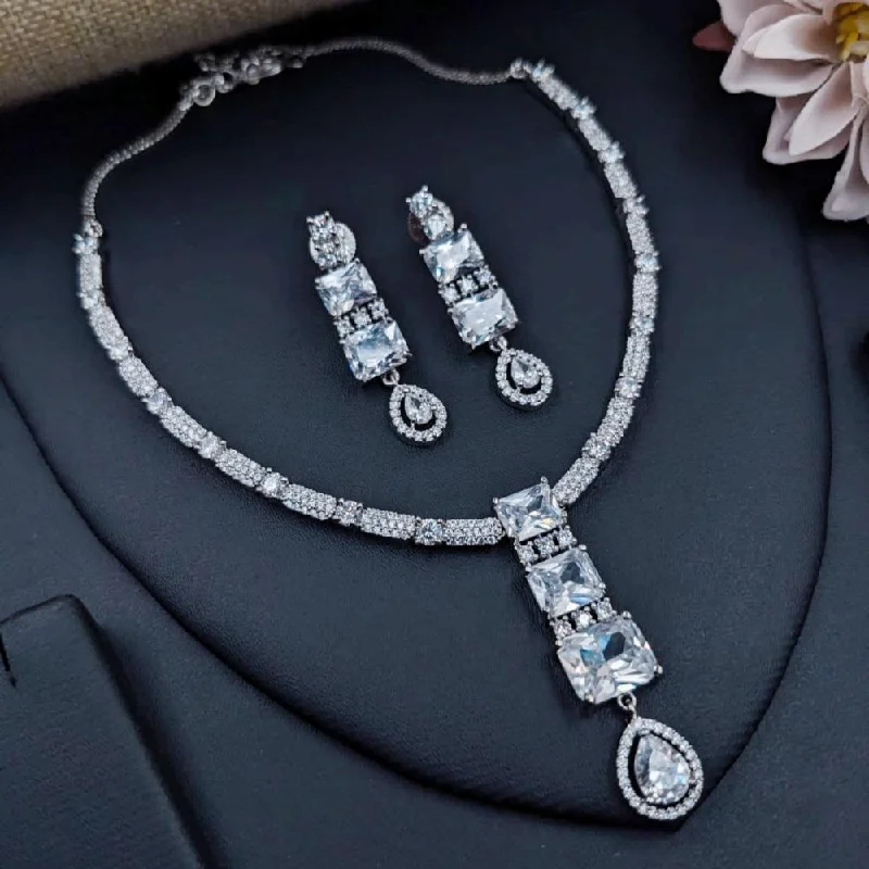 anniversary necklaces for women -Aamrapali Silver Plated American Diamond Necklace Set