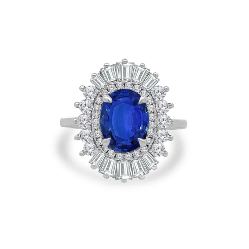 Women's rings vintage-titanium-2.15ct Oval Cut Sapphire with Sunburst Halo