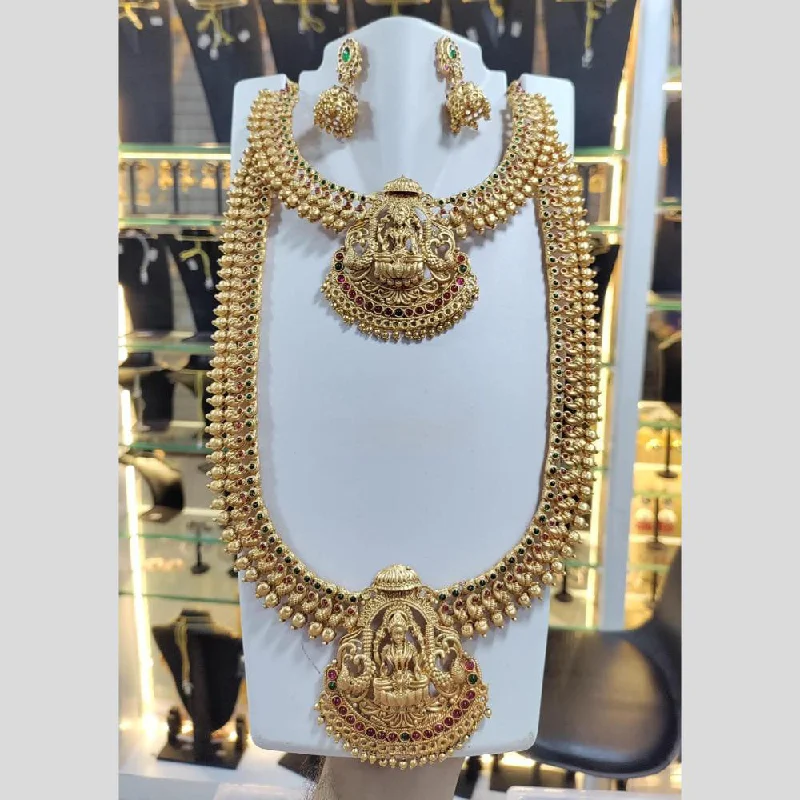 affordable necklaces for women -Manisha Jewellery Gold Plated Pota Stone Temple Double Necklace Set