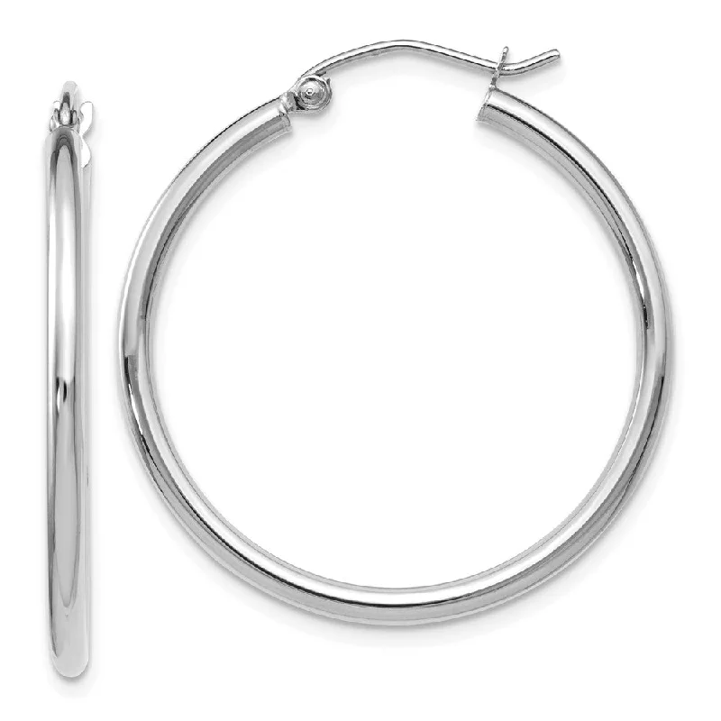 drop earrings for women -2mm Round Hoop Earrings in 14k White Gold, 30mm (1 3/16 Inch)