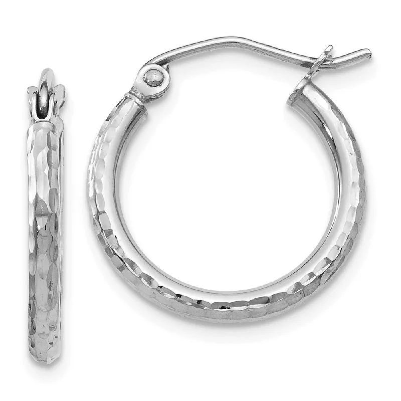 crystal earrings for women -2mm Diamond Cut Round Hoop Earrings in 10k White Gold, 17mm (5/8 Inch)