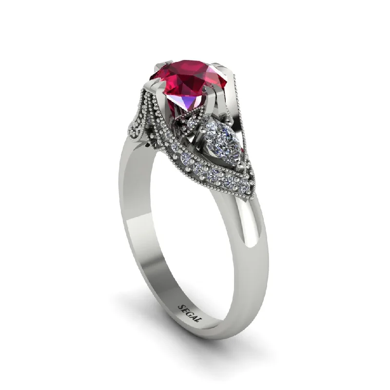 oval diamond engagement rings for women -Ruby Vintage Round Cut Engagement Ring - Kali No. 12