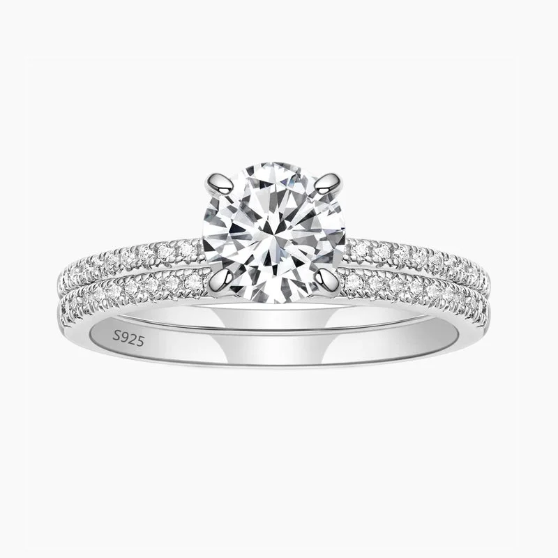 whimsical engagement rings for women -925 Sterling Silver Double Round Engagement Ring