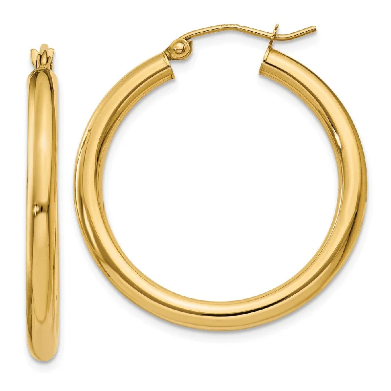 rectangle drop earrings for women -3mm x 30mm 14k Yellow Gold Classic Round Hoop Earrings