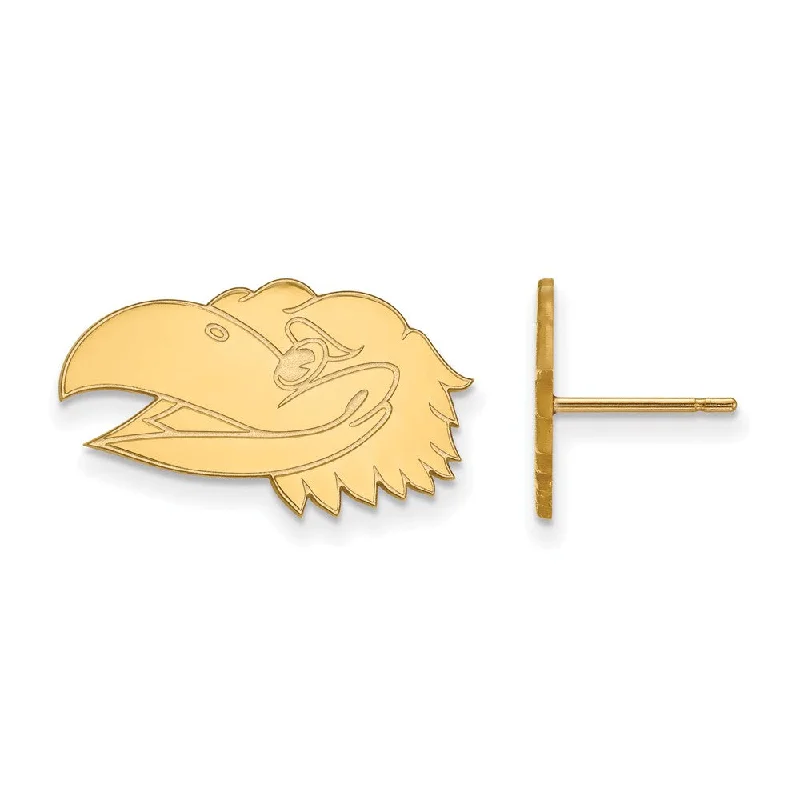 fashion earrings for women -10k Yellow Gold University of Kansas Small Mascot Head Post Earrings