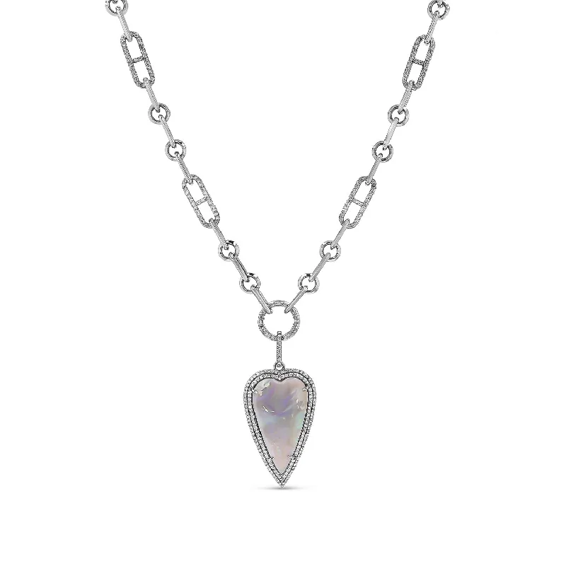 rose quartz necklaces for women -Opal & Diamond Heart Pendant on Soho H-Link Chain Necklace - 18"  N0003228