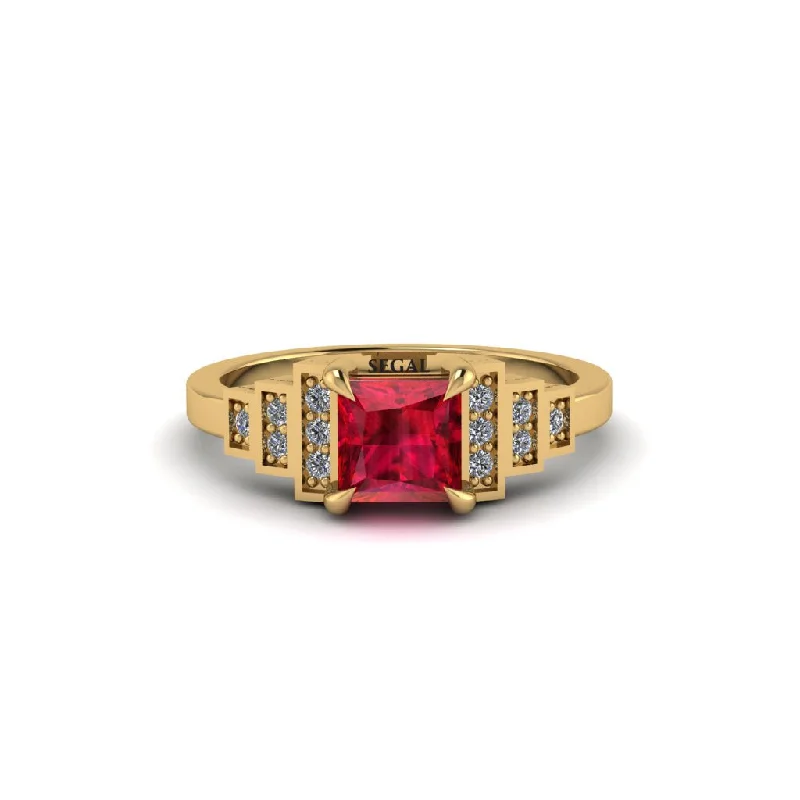 heart-shaped engagement rings for women -Ruby Geometric Princess Cut Engagement Ring - Thea No. 10