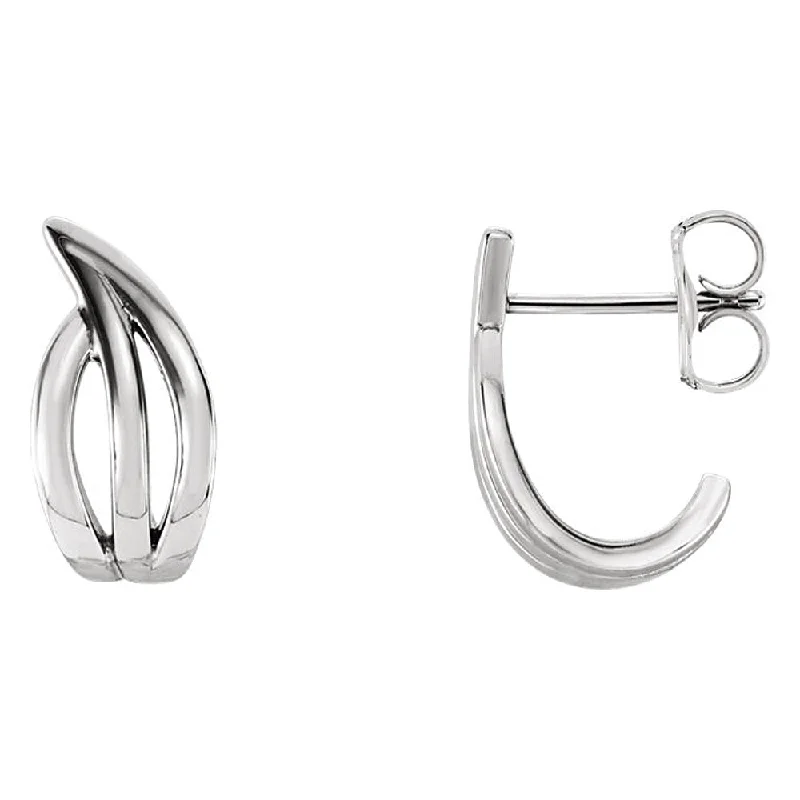 drop earrings for women -5 x 14mm (9/16 Inch) 14k White Gold Small Freeform J-Hoop Earrings