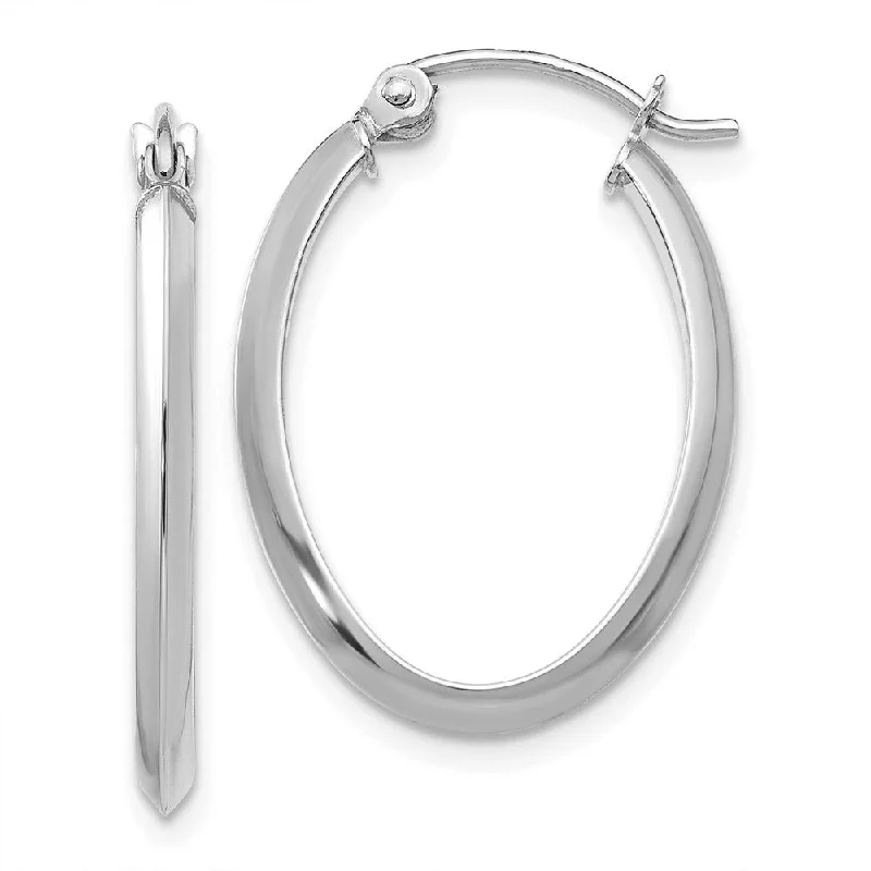 big hoop earrings for women -2mm x 24mm Polished 14k White Gold Knife Edge Oval Hoop Earrings