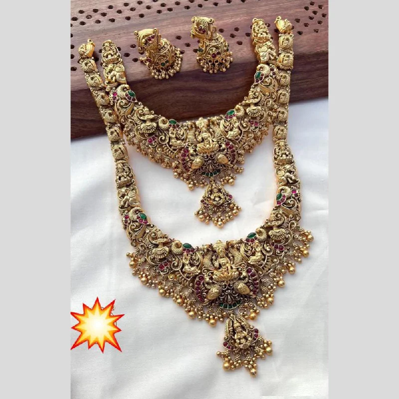 cubic zirconia necklaces for women -Manisha Jewellery Gold Plated Pota Stone Temple Double Necklace Set