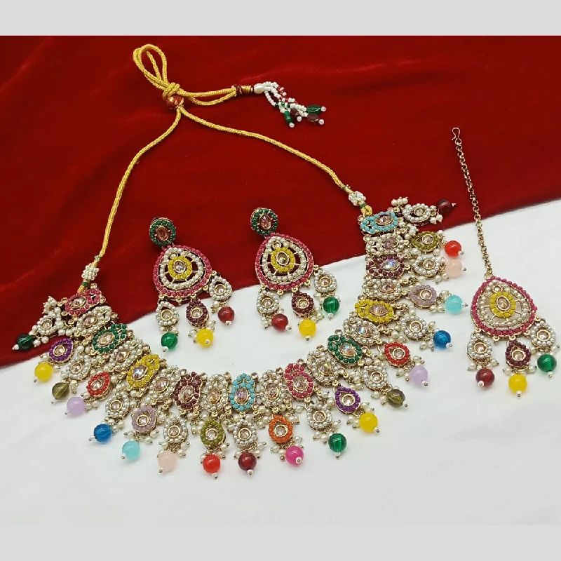 wedding necklaces for women -India Art Gold Plated Crystal Stone And Pearls Necklace Set