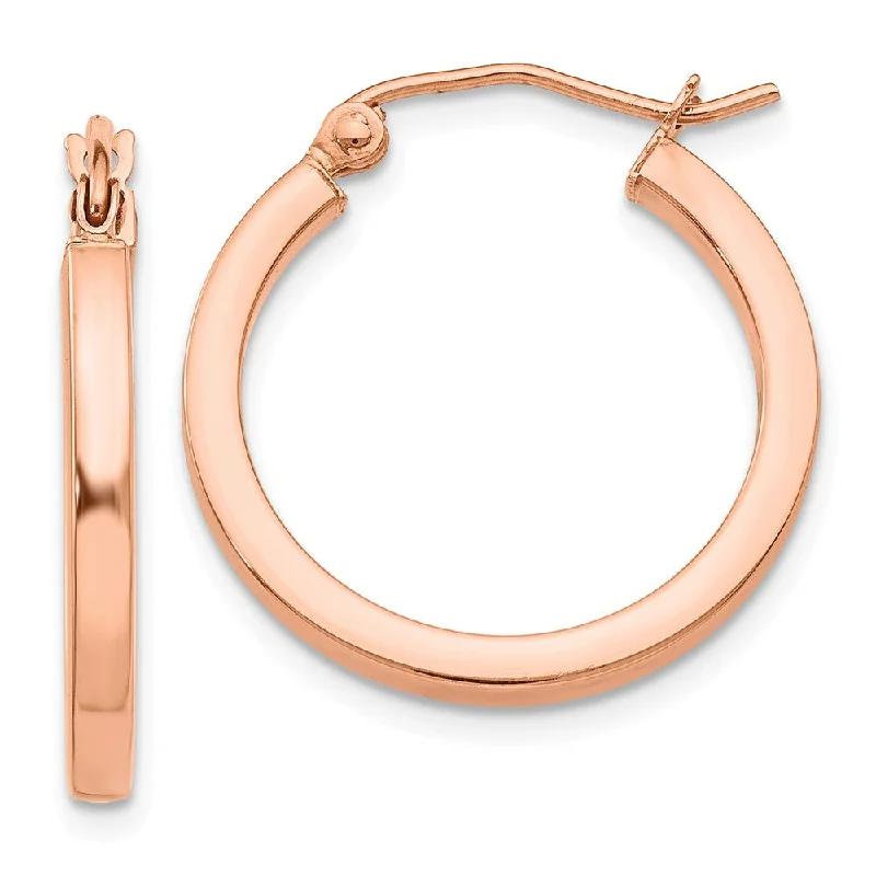 three-stone earrings for women -2mm x 20mm Polished 14k Rose Gold Square Tube Round Hoop Earrings