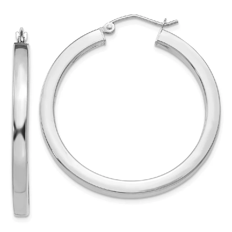 thin hoop earrings for women -3mm, 14k White Gold Square Tube Round Hoop Earrings, 35mm (1 3/8 Inch)