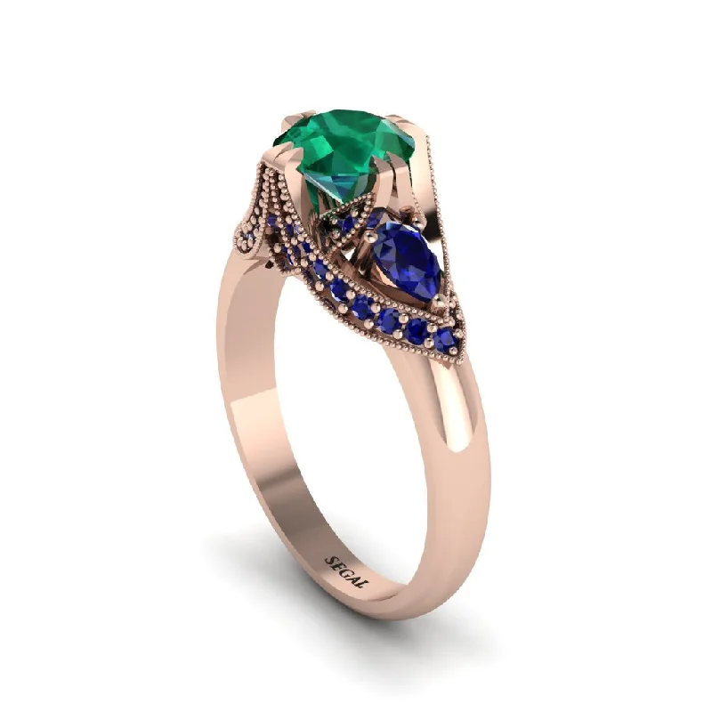 rose gold engagement rings for women -Emerald Vintage Round Cut Engagement Ring - Kali No. 65