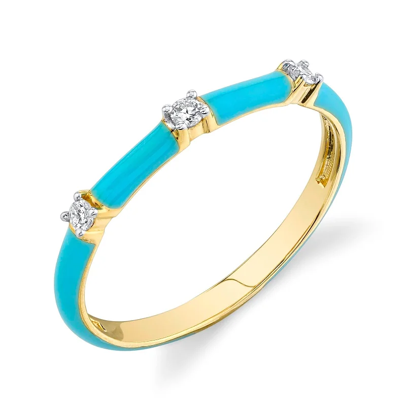 Women's rings fine-satin-Diamond and Turquoise Enamel Band