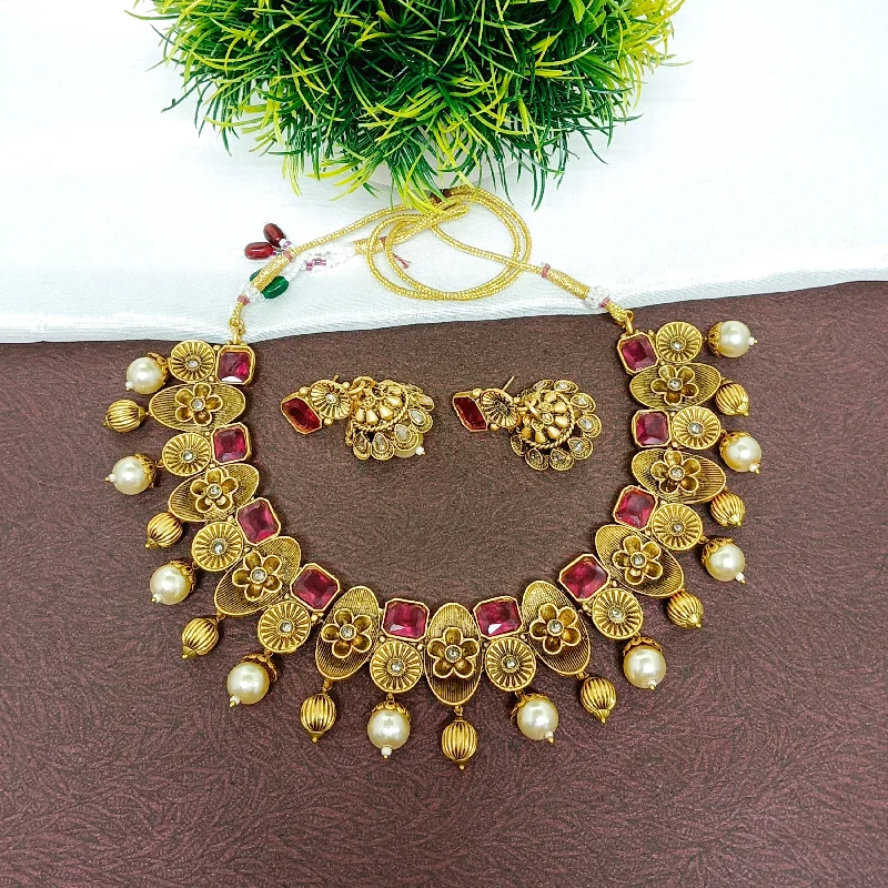 minimalist necklaces for women -Darshana Jewels Crystal Stone Gold Plated Necklace Set