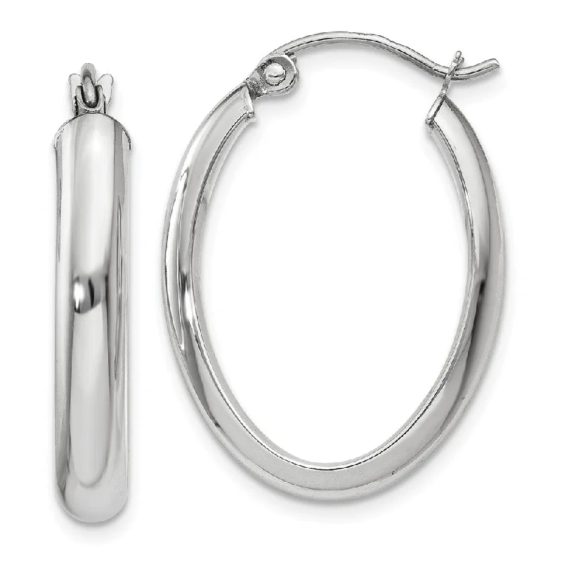 high-end earrings for women -3.75mm, 14k White Gold Classic Oval Hoop Earrings, 22mm (7/8 Inch)