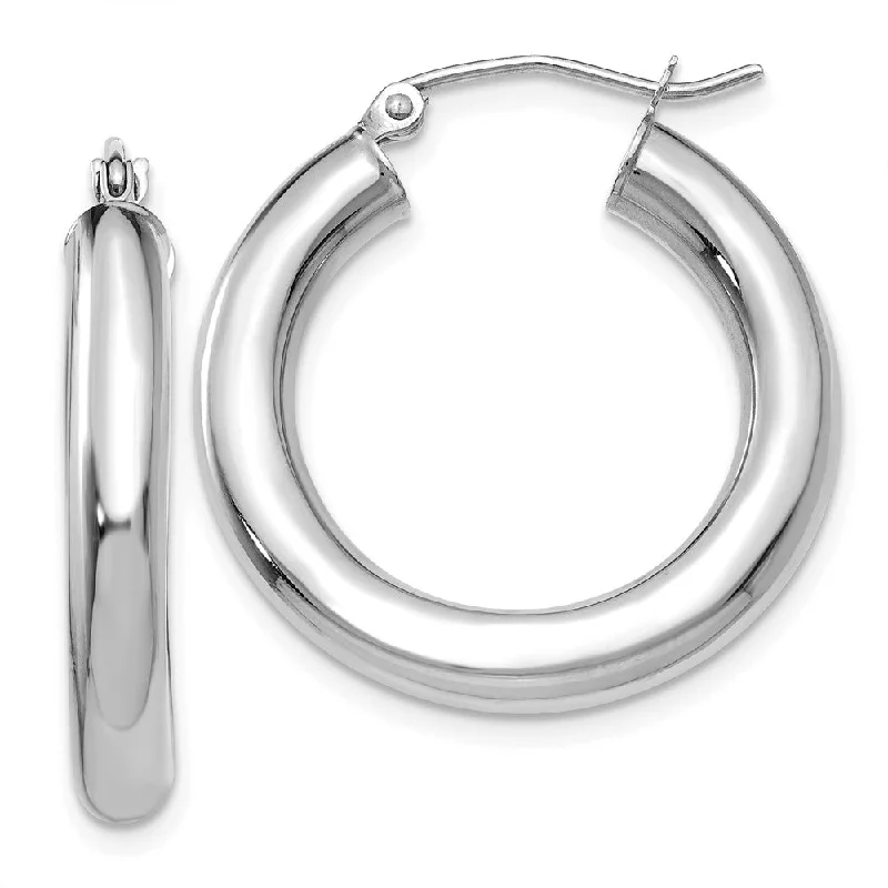 stylish earrings for women -4mm x 25mm 14k White Gold Classic Round Hoop Earrings