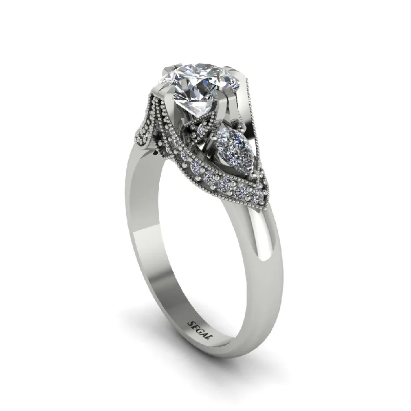 ethical engagement rings for women -Diamond Vintage Round Cut Engagement Ring - Kali No. 3