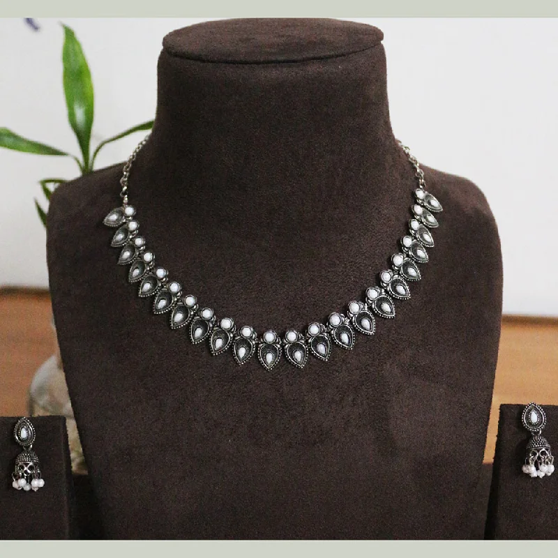 casual necklaces for women -H K Fashion Oxidised Plated Crystal Stone Necklace Set