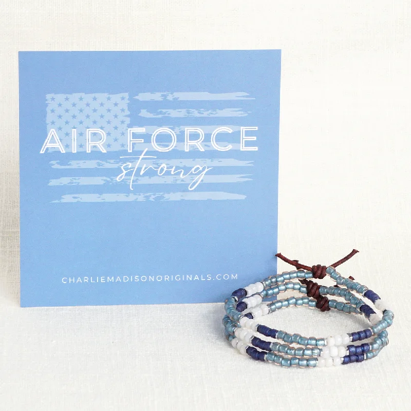 stackable bracelets for women -Air Force Strong Bracelet | Tiny Stacker Seed Bead Bracelet