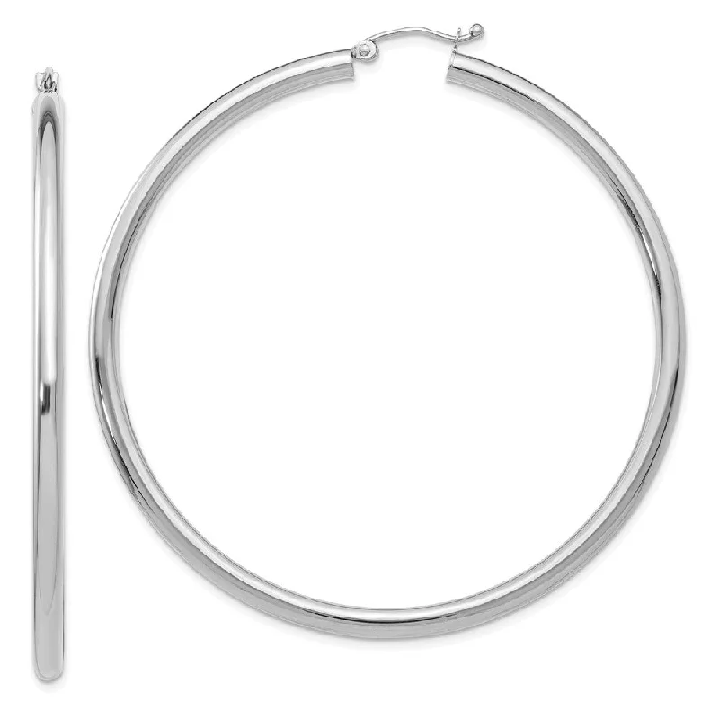 adjustable earrings for women -3mm, 14k White Gold Classic Round Hoop Earrings, 60mm (2 3/8 Inch)