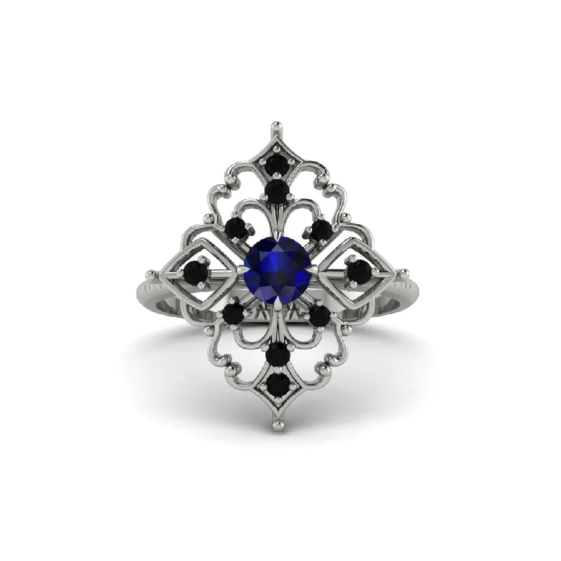 classic engagement rings for women -Black Diamond Royal Filigree Cluster Engagement Ring - Zinnia No. 45