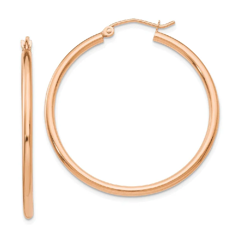 trendy earrings for women -2mm, 14k Rose Gold Polished Round Hoop Earrings, 35mm (1 3/8 Inch)