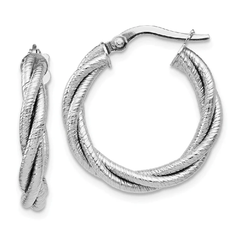 unique handmade earrings for women -3.5mm Triple Twisted 14k White Gold Round Hoop Earrings, 21mm