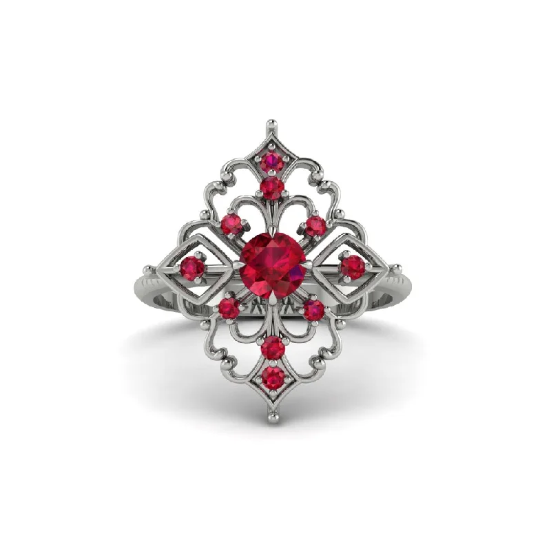 alternative engagement rings for women -Ruby Royal Filigree Cluster Engagement Ring - Zinnia No. 57