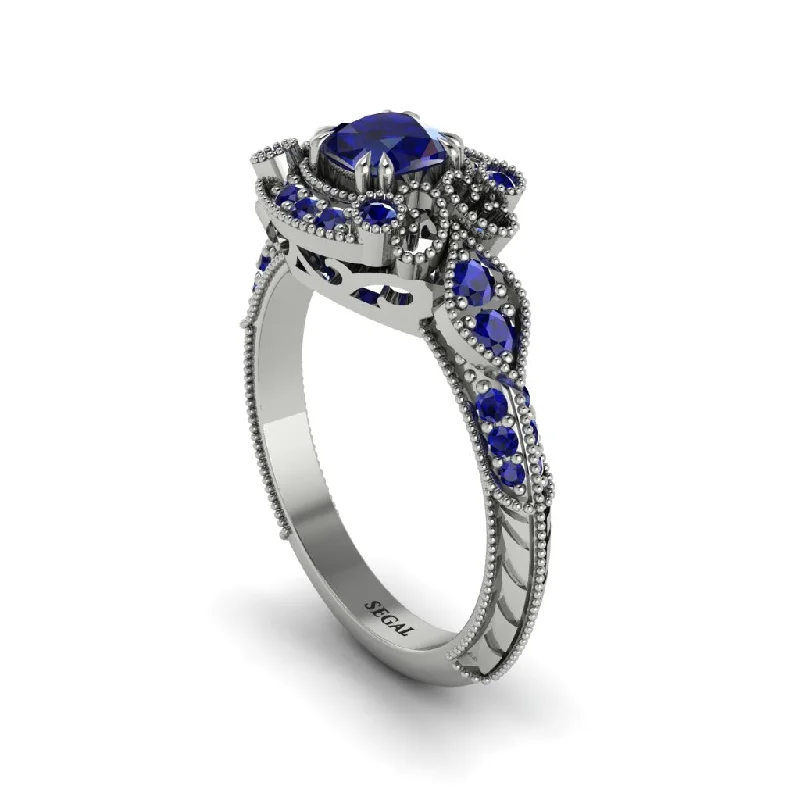 vintage-inspired engagement rings for women -Sapphire Vintage Filigree Cushion Cut Engagement Ring - Elaina No. 75