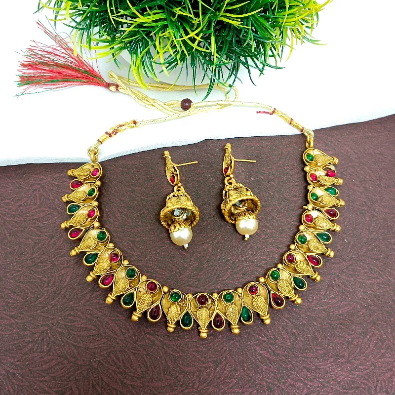 gemstone necklaces for women -Darshana Jewels Pota Stone Gold Plated  Necklace Set