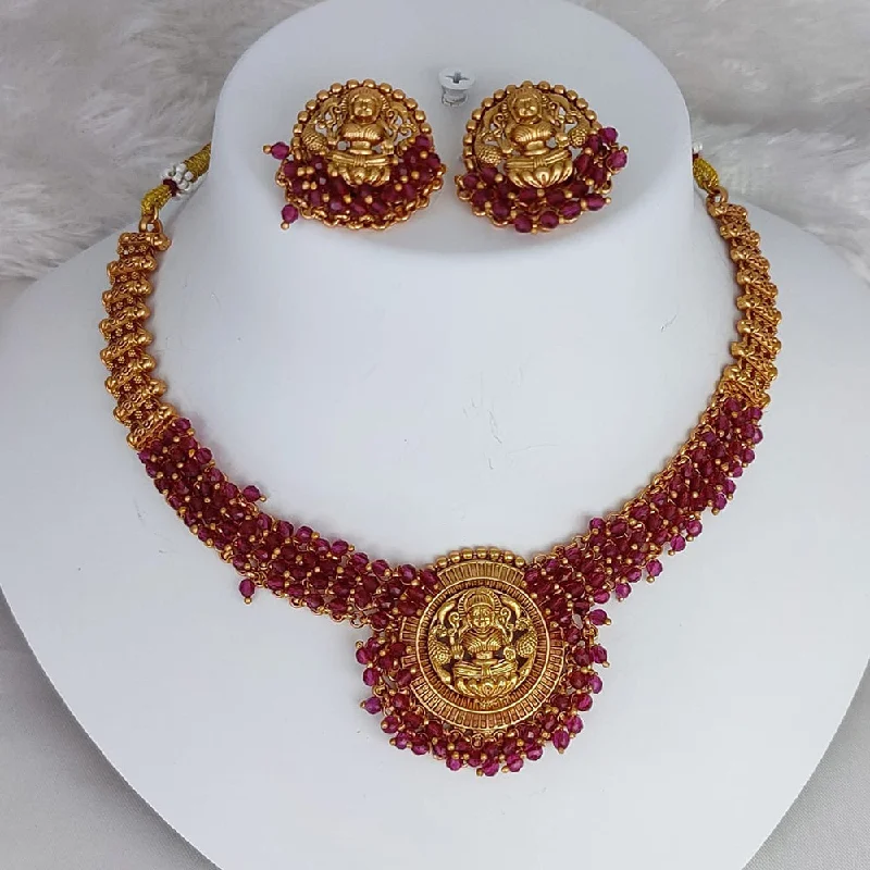 affordable necklaces for women -Lucentarts Jewellery Gold Plated Temple Pearls Necklace Set