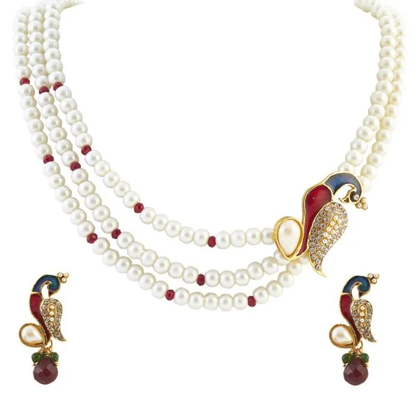 charm locket necklaces for women -Darshana Jewels Gold Plated Pearl And Austrian Stone Necklace Set