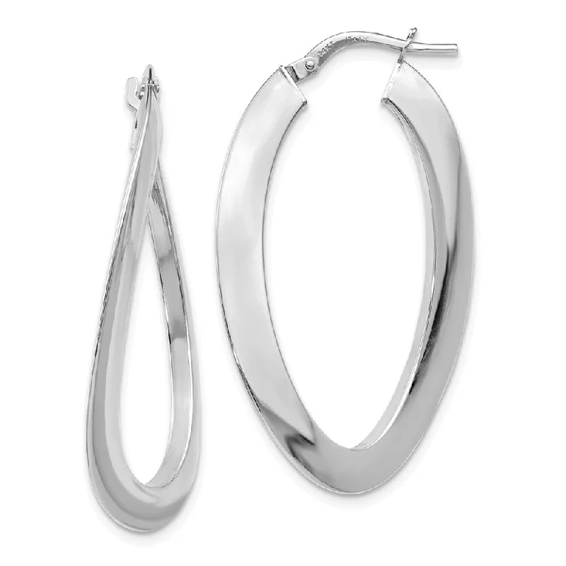 drop earrings for women -2mm Bent Oval Hoop Earrings in 14k White Gold, 38mm (1 1/2 Inch)