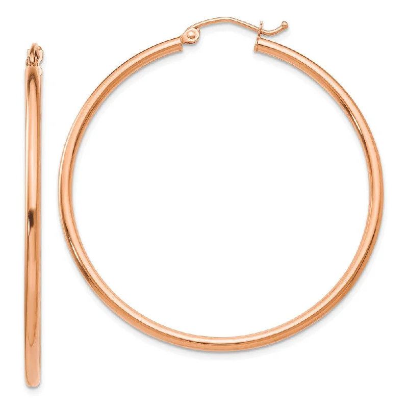 rectangle drop earrings for women -2mm, 14k Rose Gold Polished Round Hoop Earrings, 45mm (1 3/4 Inch)