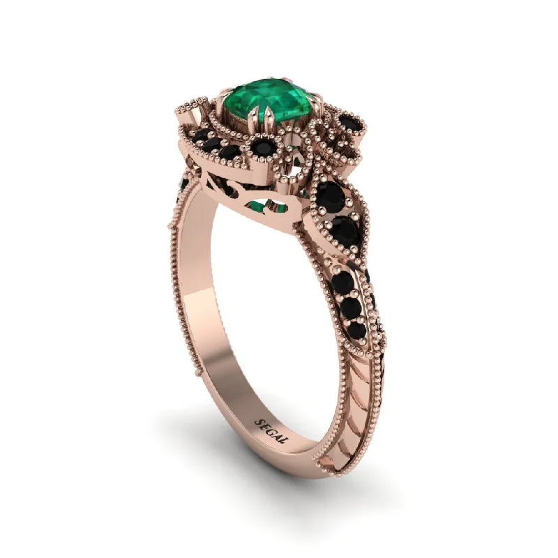 oval engagement rings for women -Emerald Vintage Filigree Cushion Cut Engagement Ring - Elaina No. 35