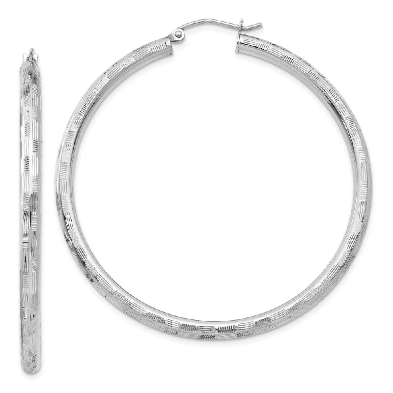 classy earrings for women -3mm x 50mm 14k White Gold Textured Round Hoop Earrings