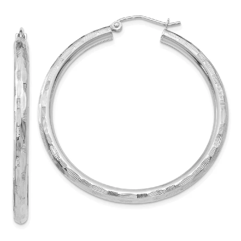 celestial sun earrings for women -3mm x 40mm 14k White Gold Textured Round Hoop Earrings