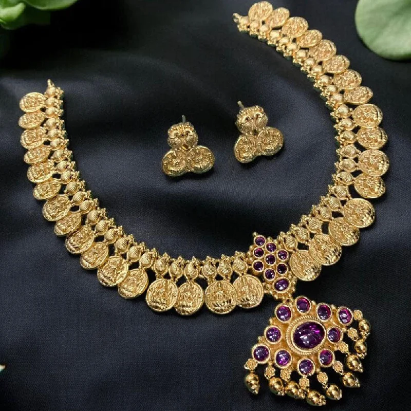 silver necklaces for women -Sona Creation Gold Plated Pota Stone Temple Necklace Set